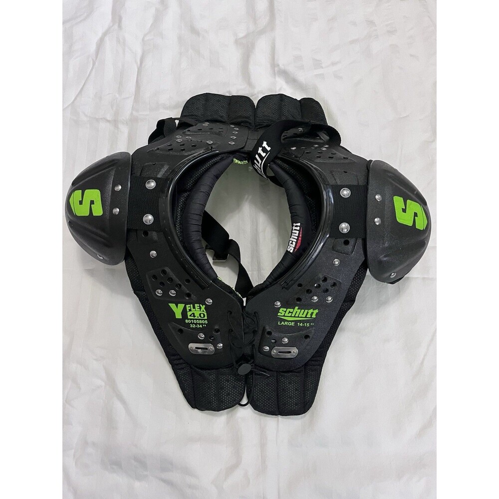 Schutt Y-Flex 4.0 Youth Football Shoulder Pads Black Green Large 14-15" Clean